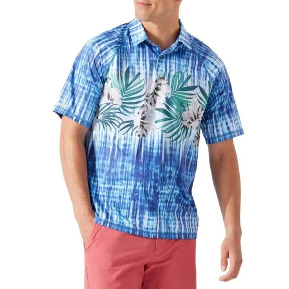 Tommy Bahama Island Zone Blue Hawaiian Active Polo Tropical  Shirt Men's Large - Picture 1 of 8
